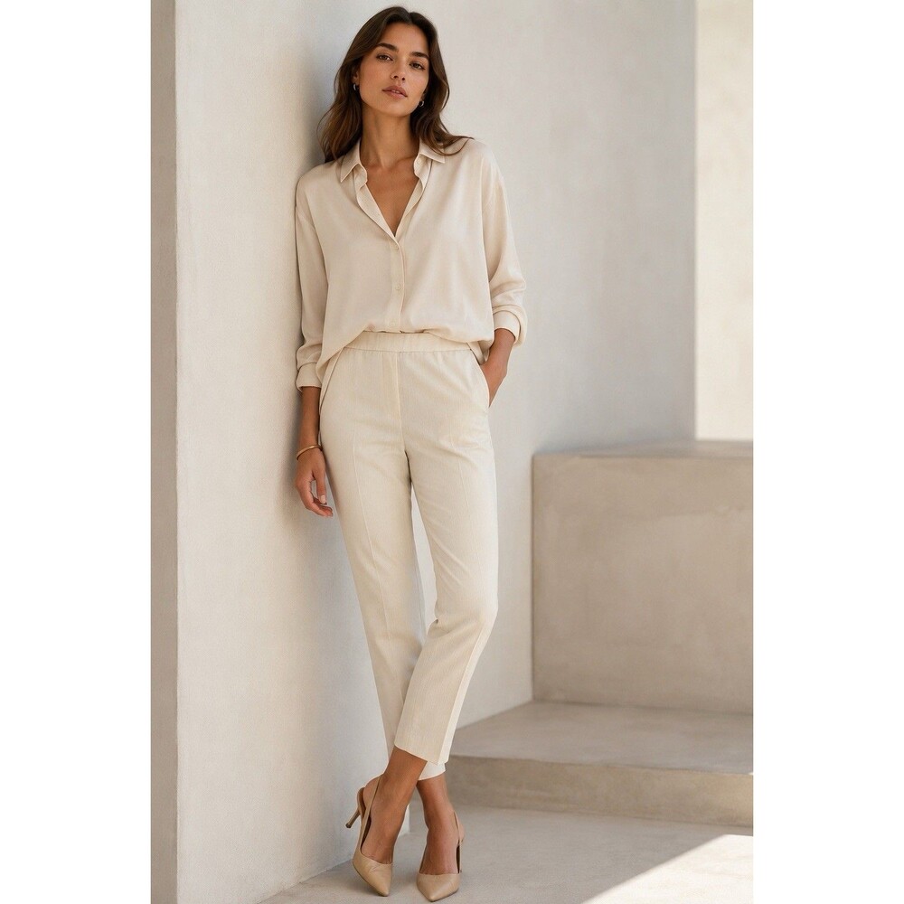 Theory Treeca Pull On Admiral Stripe Crop Pants Ivory Cream Size 6 Career